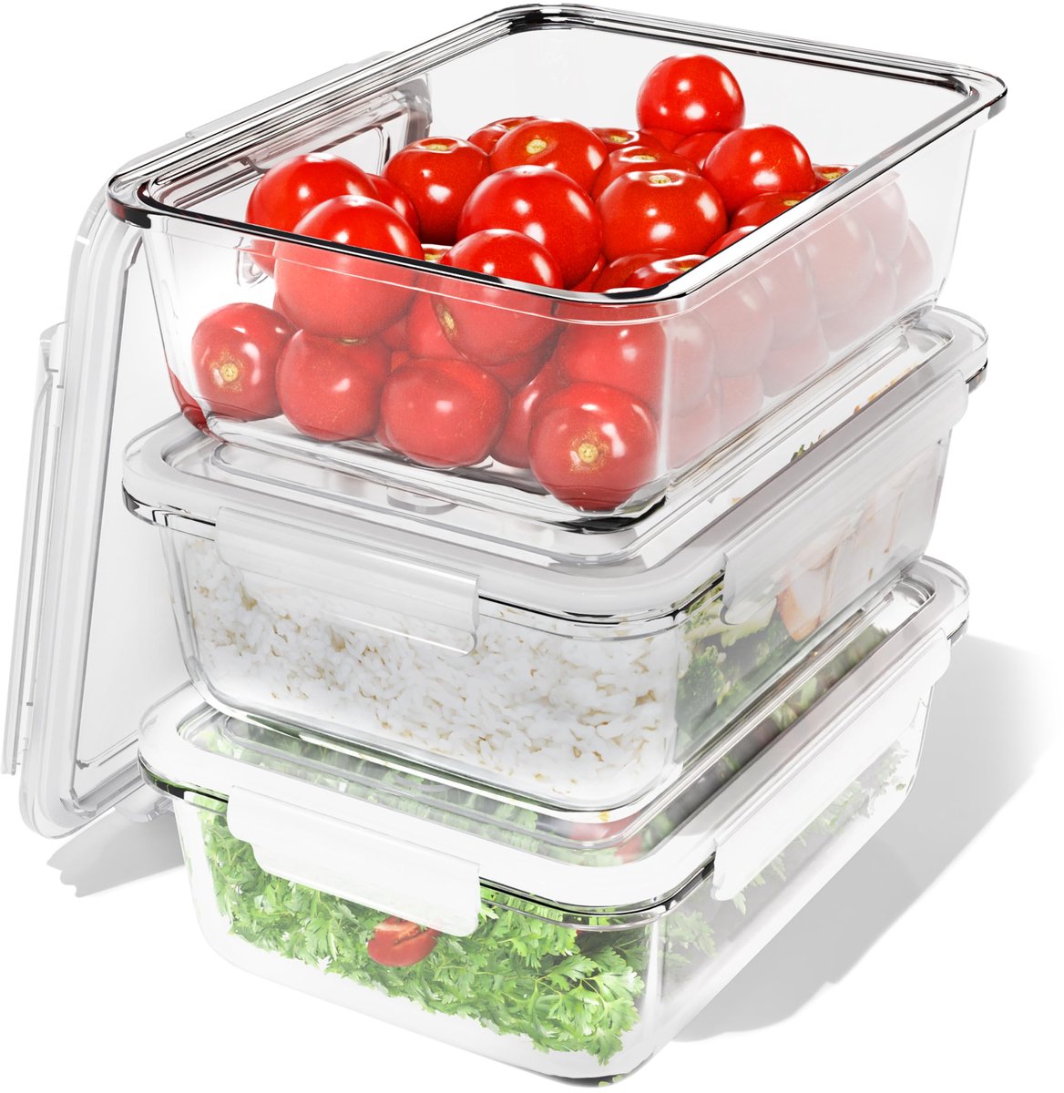 glazen bakjes met deksel, set van 3 geschikt voor vaatwasser, magnetron en oven, glazen voedselbewaardozen voor gezond eten, 3x 1040ml - C-FHD 4020 G, transparant