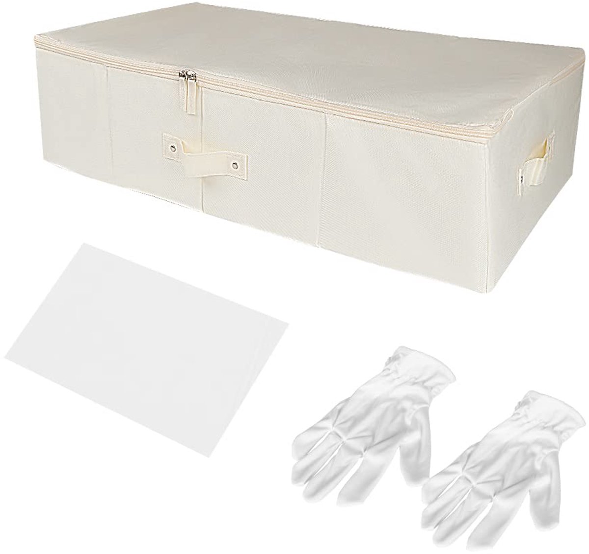 Opbergdoos voor trouwjurken: beige bewaardoos/bruidsjurk opbergbak/onderbed opbergcontainer met 20 stuks zuurvrij tissuepapier