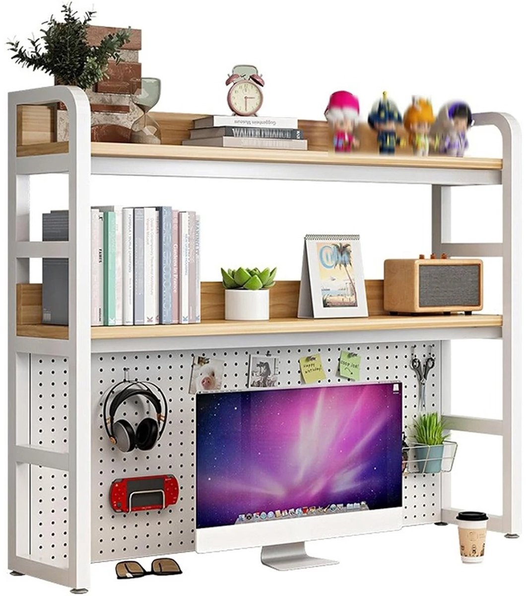 Lilac & Lily Bureaukast - Wandrek Organizer - Houten Boekenplank - Magnetisch Metalen Prikbord - Extra Bureau Opbergruimte - Wit