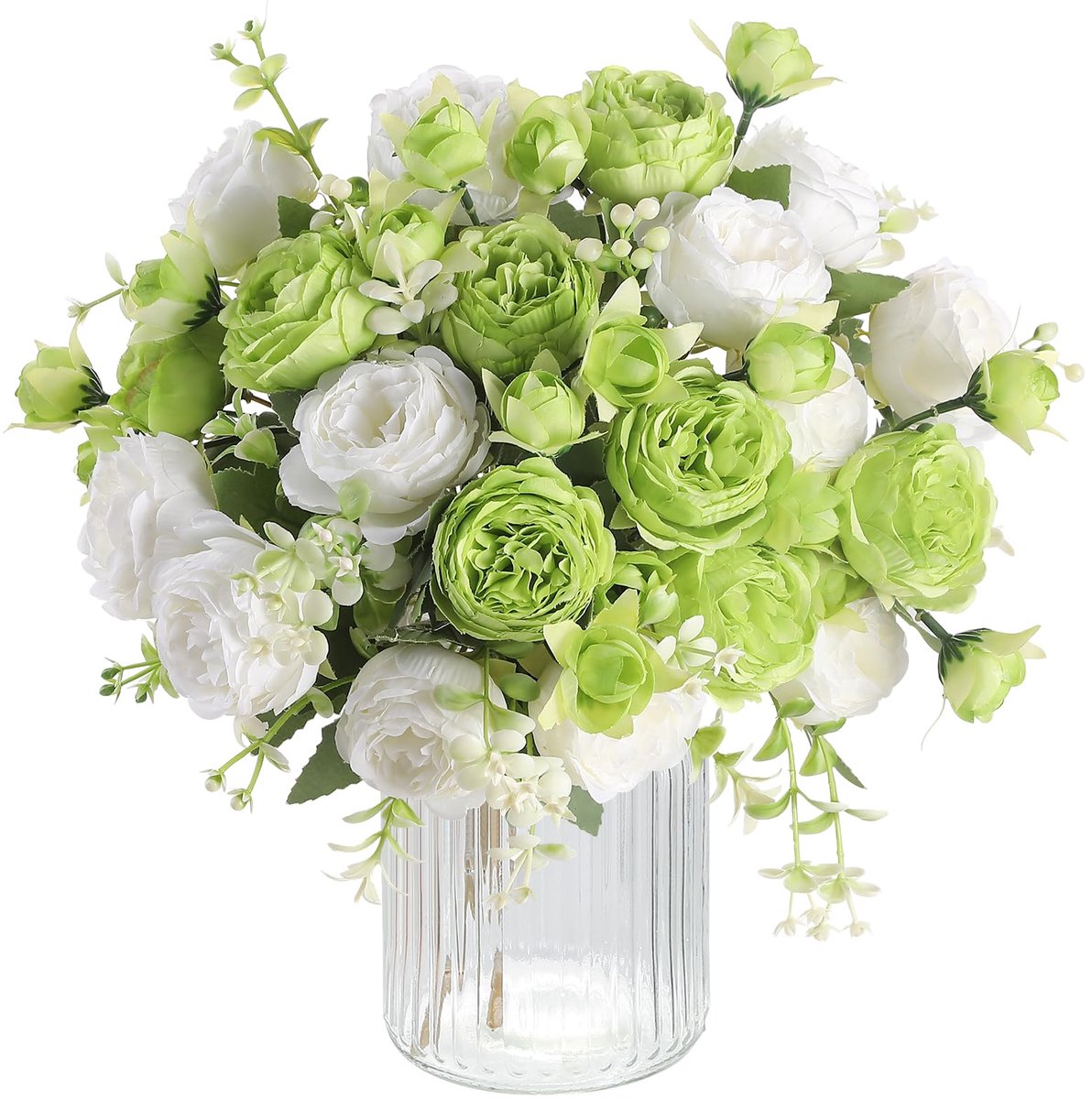 4 Bossen Pioen Kunstbloemen Groen Wit Bloemen Zijde Pioenen Boeketten Voor Bruiloft Party Tafel Centerpieces Bloemstuk Thuis Keuken Decor