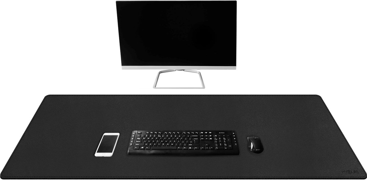 PU-lederen bureauonderlegger, antislip gamingmuismat met suède basis, grote bureaumatten op de bovenkant van bureaus, 110 x 40 cm waterdichte computerbureaubladbeschermer (zwart)