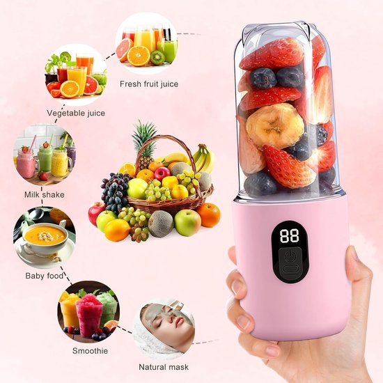 Draagbare Mixer - Smoothiemaker to go - Verse sapjes maken - Digitaal display - 500 ml - Roze — afbeelding 5