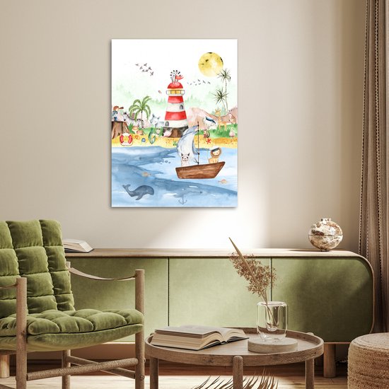 Poster kinderen - Wanddecoratie jongens - Strand - Dieren - Kinderen - Vuurtoren - Poster kinderkamer - 60x80 cm - Decoratie kinderkamers - Kinderkamer decoratie - Poster Babykamer — afbeelding 3