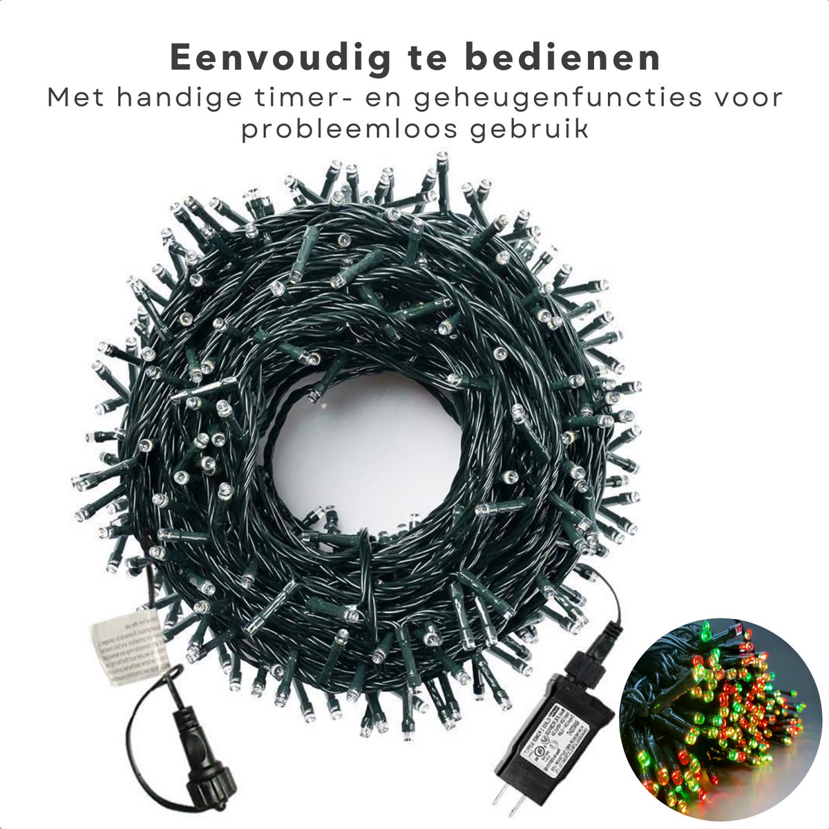Cheqo® Kerstverlichting - Kerstboomverlichting - Kerstlampjes - 180 LED - 13,5M - Voor Binnen en Buiten - Timer - 3 Kleuren - 8 Lichtfuncties - Lang Snoer - Gekleurde Kerstverlichting - Sfeerverlichting - Rood - Groen - Extra Warm Wit – foto 5