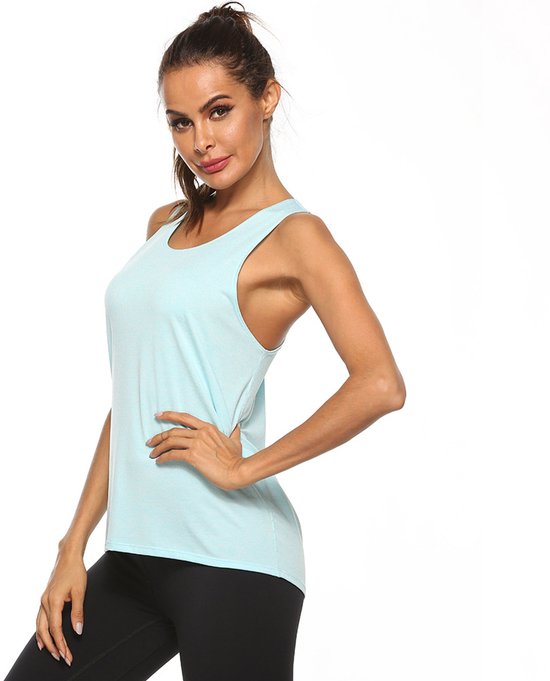 Tanktop - L - Borstomvang 46cm - Halsopening 15,4cm - Zoom 58cm - Schouderbreedte 25cm - Lengte68,5 cm - Mouwloze top - Mouwloze fitnesstop - Dames-tanktop voor wielrennen & hardlopen - Sporttop - Yoga-overgooier - Pilates-tanktop - Sporttanktop — afbeelding 2