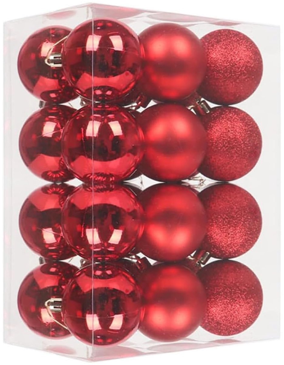 Dailygoods - 24-Delige Set Kerstballen Rood - 3 cm Onbreekbare Kerstversiering