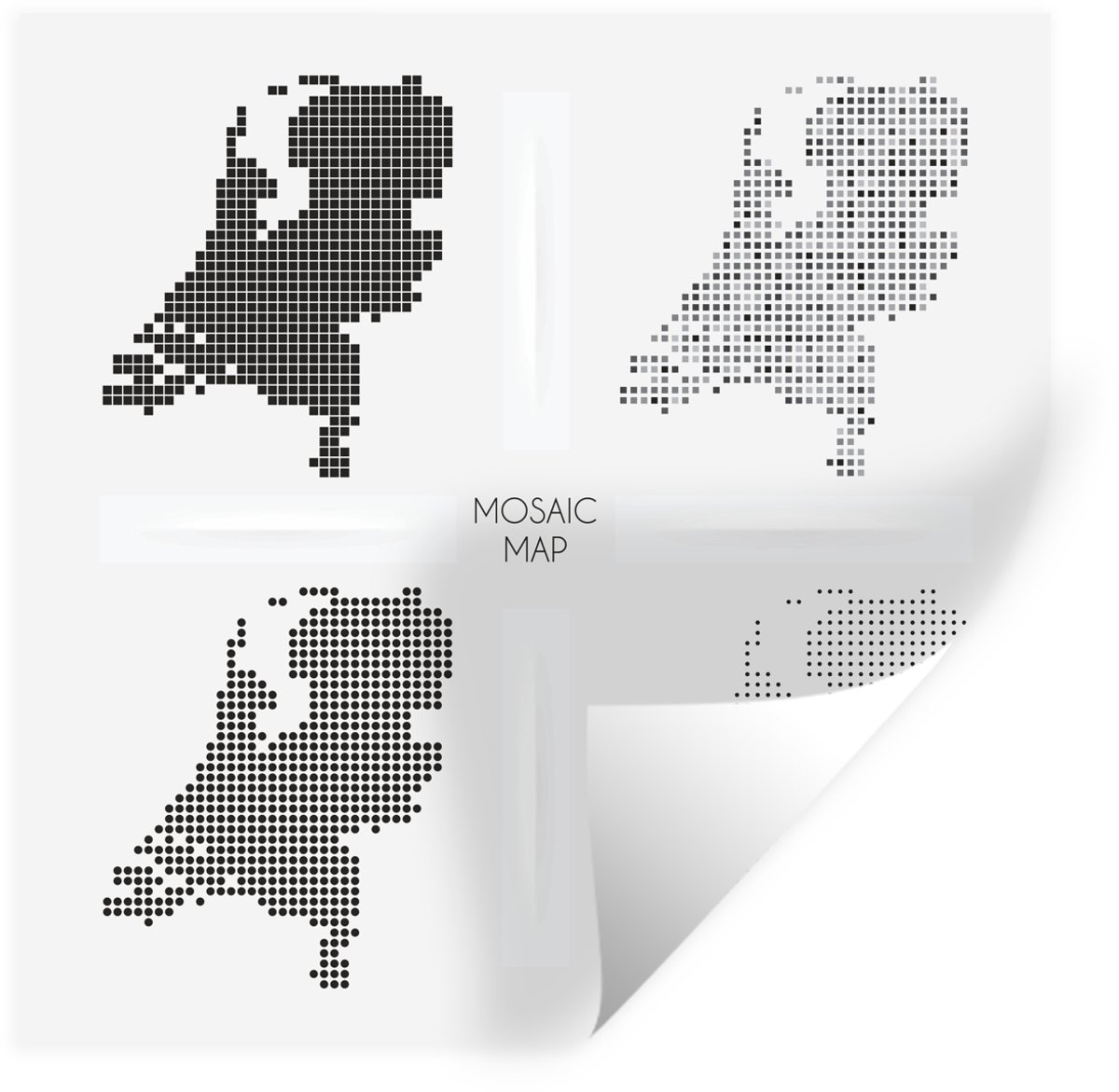 Muurstickers - Sticker Folie - Illustratie van Nederland in het zwart-wit in vier stijlen 