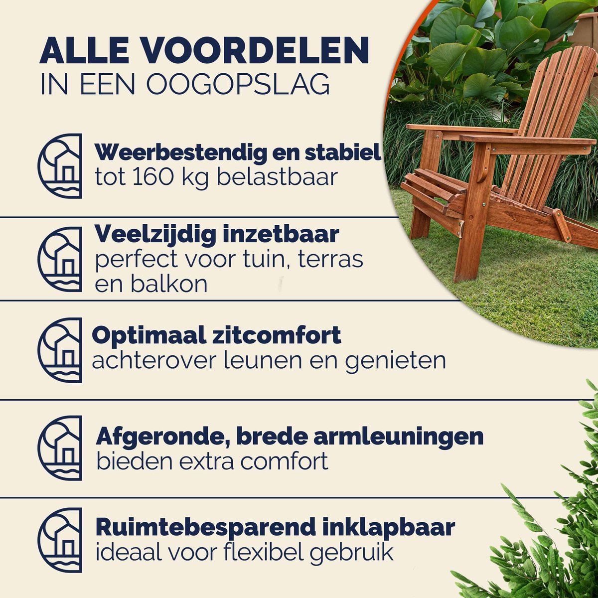 Casaria Adirondack Tuinstoel - Inklapbaar 84x69x94cm - Acacia Hout – foto 8