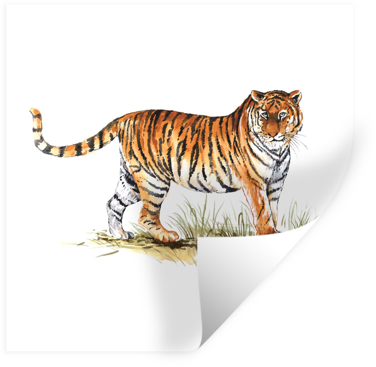 Muurstickers - Sticker Folie - Tijger - Schilderij - Gras - 30x30 cm - Plakfolie - Muursti