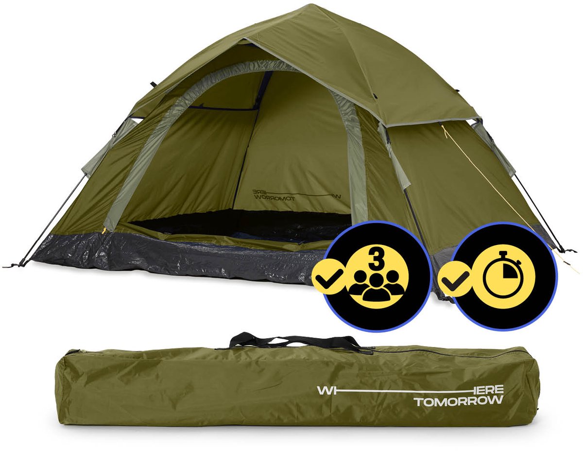 Where Tomorrow - Pop Up tent - 3 personen - 210 x 190 x 110 cm - Groen