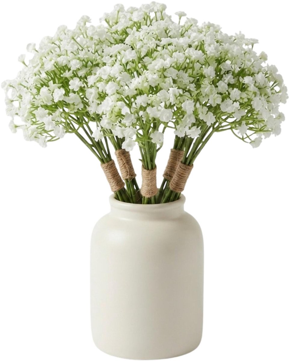 Bellatio Design Kunstbloemen boeket Gipskruid - 5x - 33 cm - wit - kunst zijdebloemen - Gypsophila