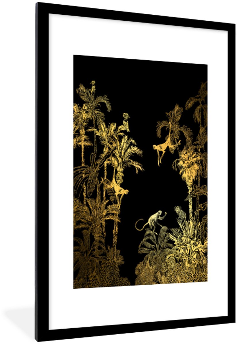 Fotolijst incl. Poster - Jungle - Aap - Goud - 80x120 cm - Posterlijst