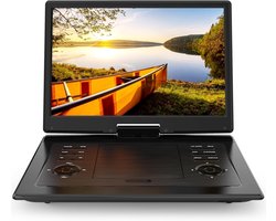 17,9-inch draagbare dvd-speler voor kinderen met 15,6-inch draaibaar scherm, oplaadbare accu (5 uur), dvd-speler voor in de auto met luid stereogeluid, afstandsbediening, ondersteuning voor tv-synchronisatie, regiovrij (USB/SD/AV), zwart