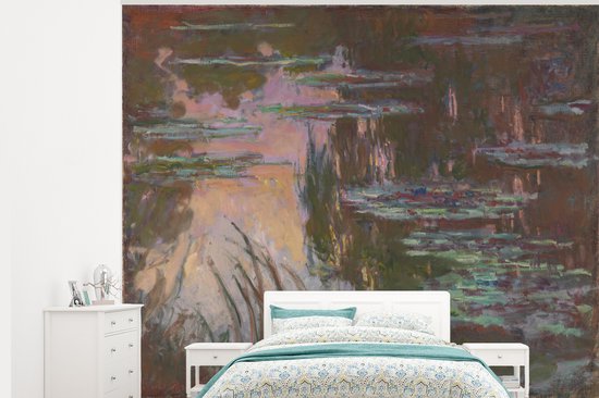 Behang - Fotobehang De waterlelies bij ondergaande zon - Schilderij van Claude Monet - Breedte 275 cm x hoogte 220 cm