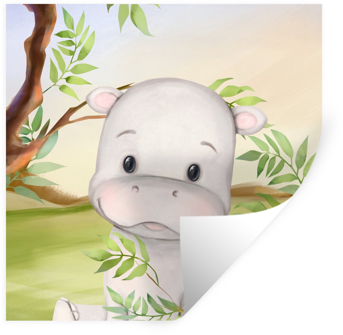 Muurstickers - Sticker Folie - Nijlpaard - Jungle - Bladeren - 120x120 cm - Plakfolie - Mu