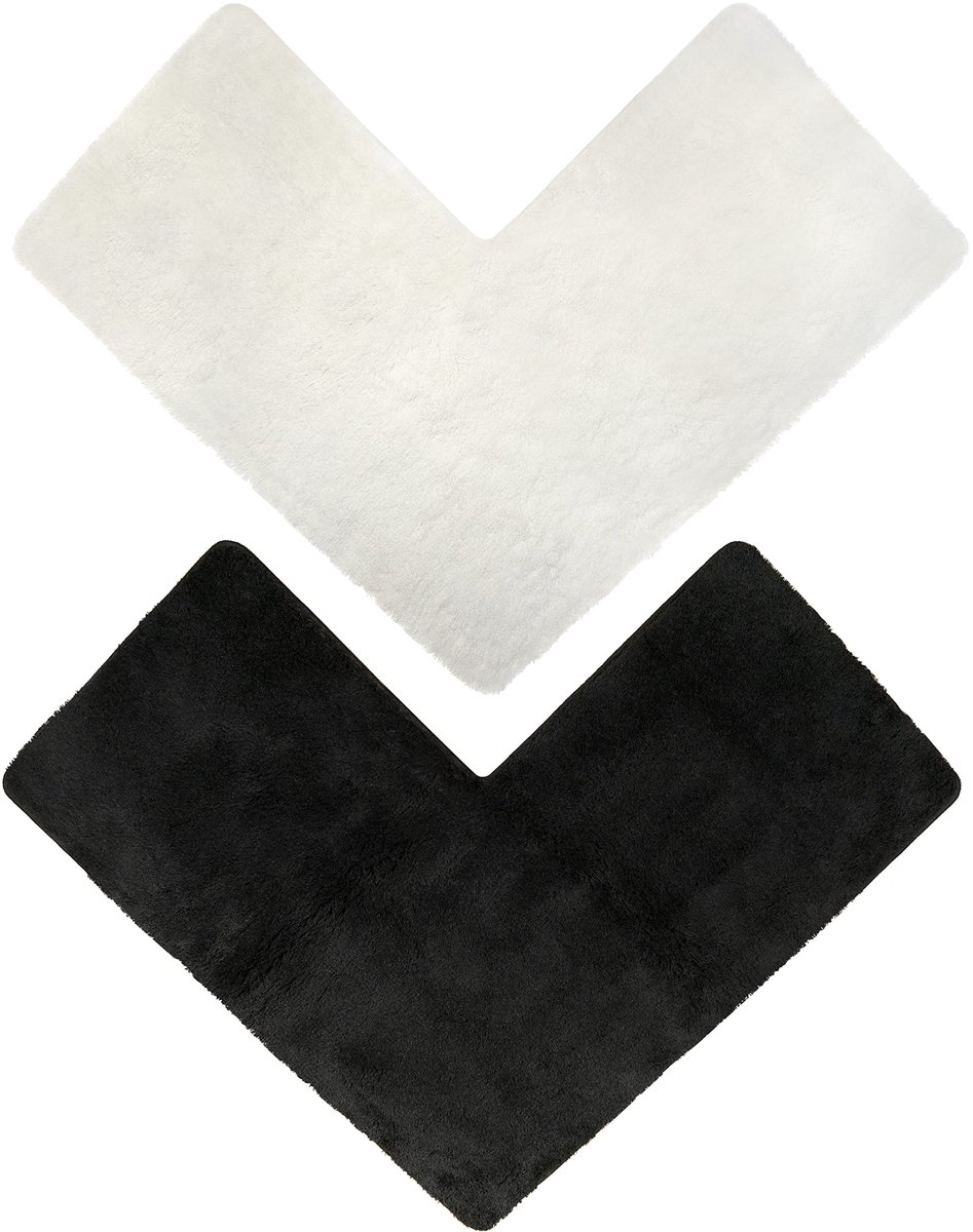 ideale douchemat voor vierkante douchecabines. Extreem pluizig, antislip en wasbaar. Geschikt voor de droger. Badmat, badmat met hoekuitsparing 50 x 100 x 100 cm (zwart)