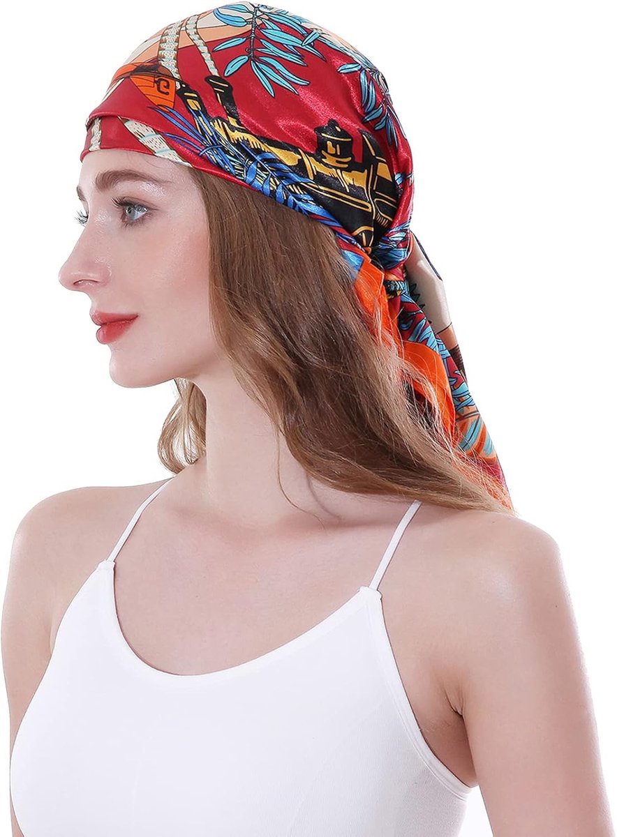 hoofddoek, zijden satijnen dames slaap haarsjaal. Suqare designer bandana sjaal voor haar wikkeling 's nachts. 90 cm, L