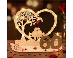cadeau, décoration de mariage en bois, 60 ans, idée cadeau pour le 60e anniversaire de mariage, emballage cadeau en argent, décoration de table, Classique, 17 x 15 x 20 cm, 1 pièce