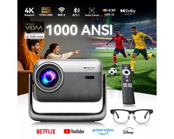 Blackview PV1000 Max+ BV200 - Beamer + AI Slimme Zonnebril - 18000 Lumen 4K Decodering Dolby Audio TOF Autofocus 360° Gimbal - Thuis & Buiten cinema Spelmodus VIDAA OS Netflix Disney+ - Complete bundel