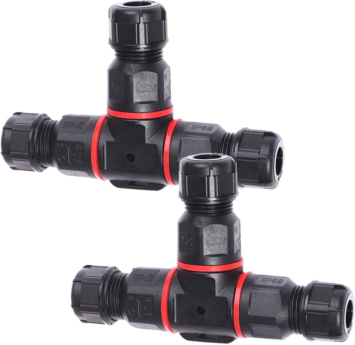 2 x waterdichte kabelconnectoren IP68, 3-polig, aardingskabel, verbindingsmof, T-vorm, verdeeldoos, kabeldoos, waterdicht, kabeldiameter Ø 3-12 mm, aansluitdoos, geschikt voor