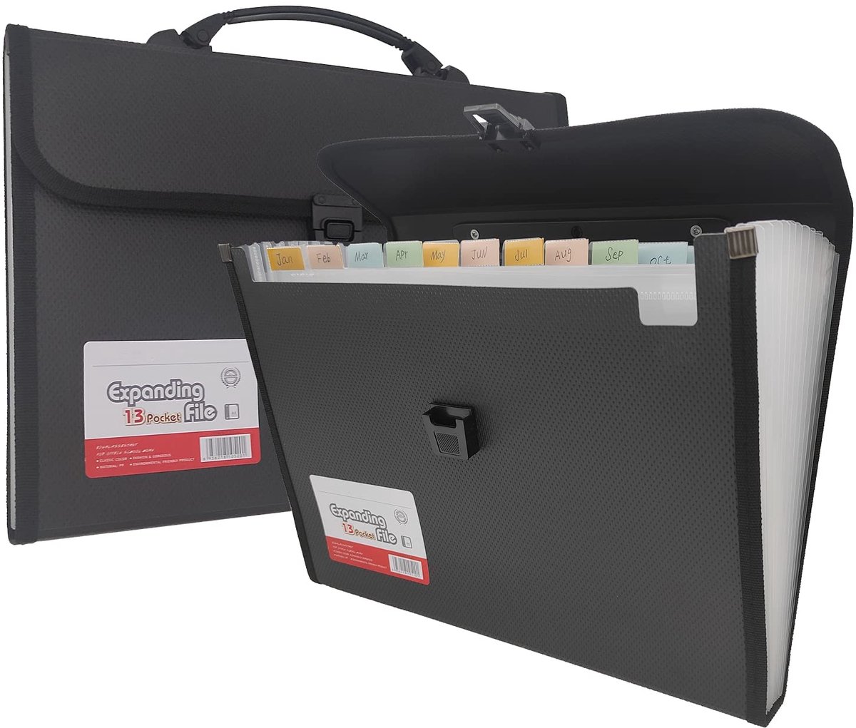 13 Pocket Accordeon Bestandsmap Document Organizer Met Etiketten - Uitbreiden Zip Map Voor Letter A4 Papier, 1 Pack (Zwart)