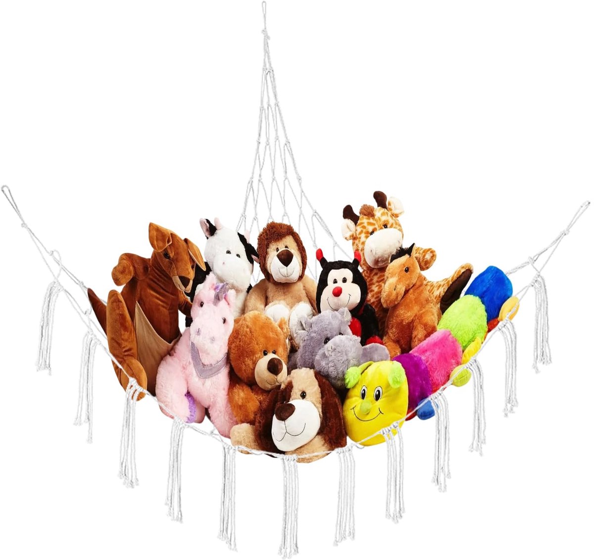 Hangmat met knuffels, teddybeernet, opbergnet voor knuffels, kinderkamerdecoratie (wit)