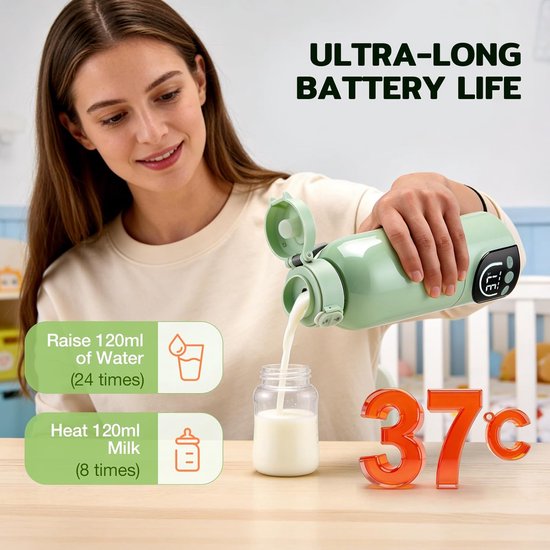 Draagbare flessenwarmer voor baby's onderweg, 500 ml capaciteit, pasteurisatie, 140 W snel opwarmen moedermelk/formulemelk/water, 18000 mAh lange batterijduur, lekvrij — afbeelding 5