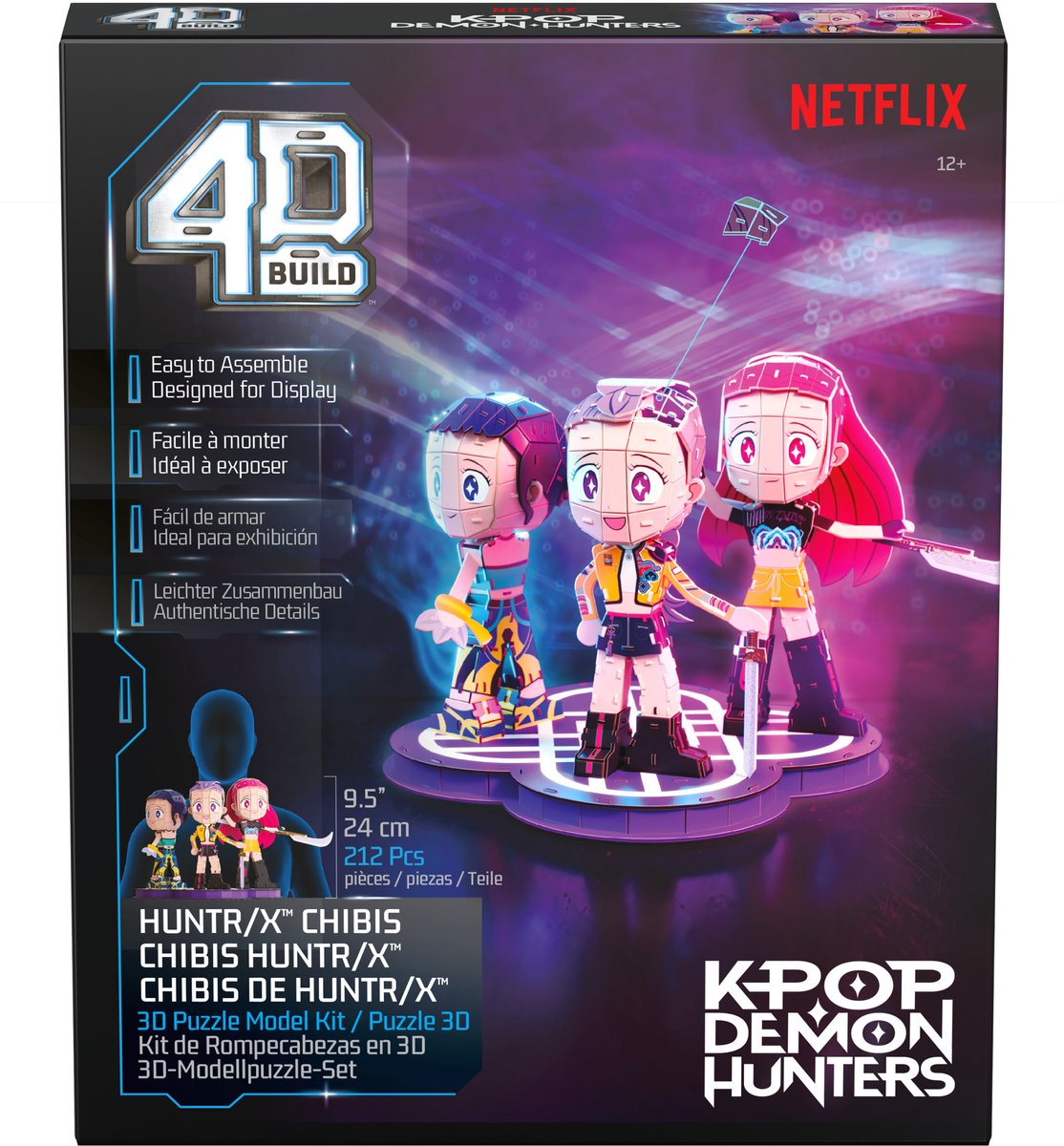 4D Build - kpop demon hunters huntr/x chibi 3d-puzzel rumi zoey en mira met huntr/x-logo kpop demon hunters verzamelbare modelset bureaudecoratie en standaard voor fans 212 stukjes