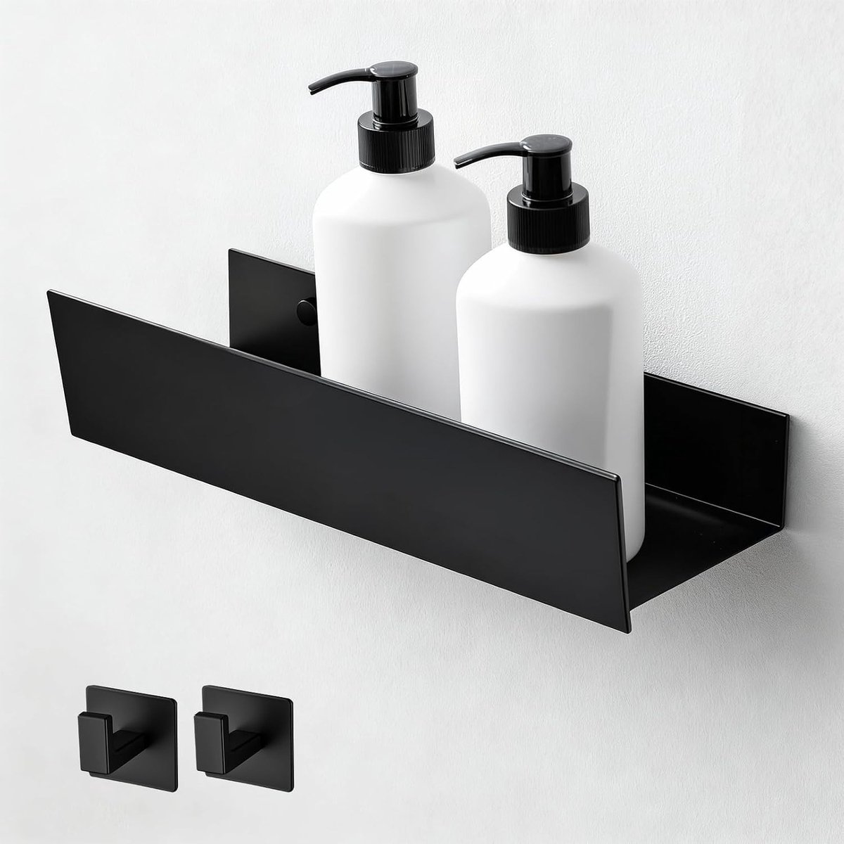 Duurzame zwarte douchehouder van aluminiumlegering, 30 cm, multifunctioneel wandrek met 2 haken voor badkamer, keuken en balkon