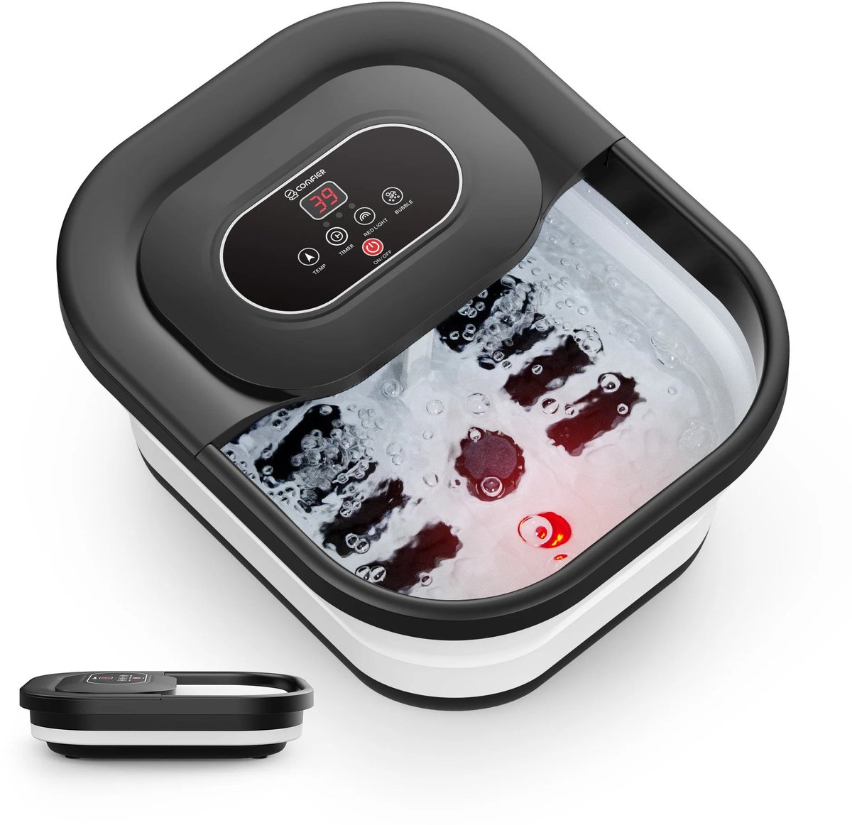 Voetenbad - Elektrische Shiatsu Massage - Verwarming Tot 48°C - 8 Massage Rollers - Inklapbaar - Wit/Zwart