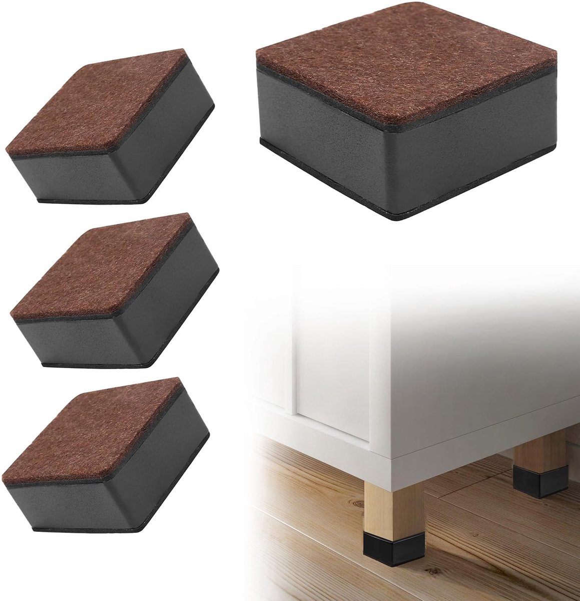 Meubelverhoging, 3 cm, tafelverhoging, 4 stuks, koolstofstaal, tafelverhoging, meubelpoten, zelfklevend, voor bedden, banken, kasten, tafels, meubels, vilten onderlegger, geluidsarm (zwart)