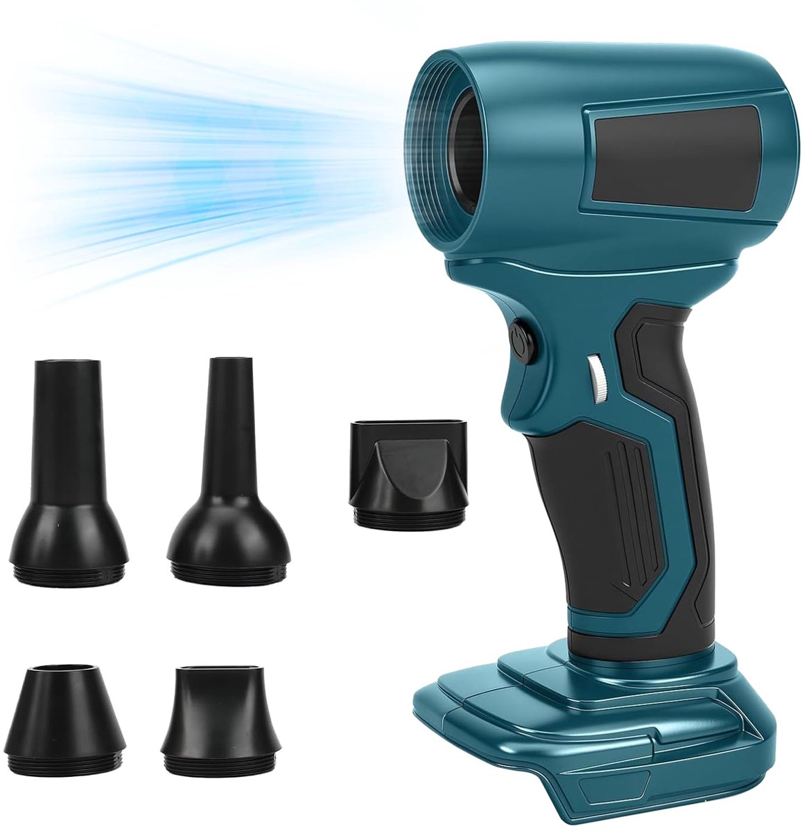 compatibel met Makita 18 V accu's, mini-bladblazer met 5 sproeiers, 30 m/s luchtsnelheid, 130.000 omw/min borstelloze motor, draagbare bladblazer voor het verwijderen van bladeren, stof en