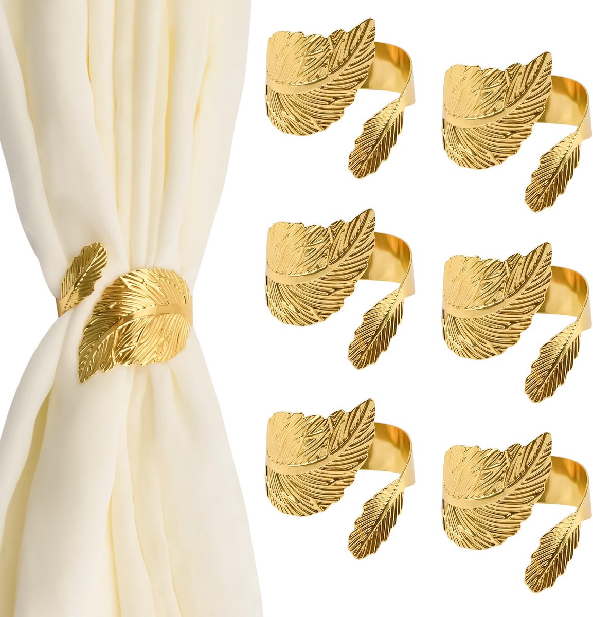 Gordijn Tie Backs, 6 stuks metalen decoratieve gouden blad gordijn Tiebacks Creatieve Gordijn Touw Gespen Lente Draperen Houder Clips voor Thuiskantoor (Goud)