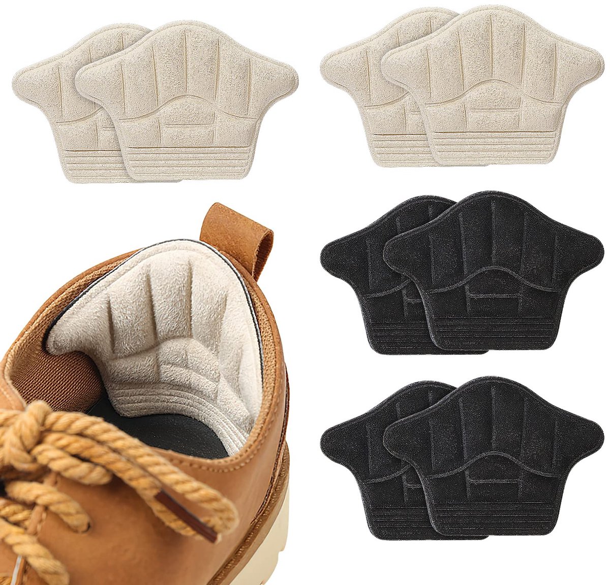 4 paar hielkusseninzetstukken, zachte suède hielkussenpads, zelfklevende antislip hielgrepen schoenkussenpads voor te grote losse schoenen, sportschoenen hielblarenbeschermers voor mannen en