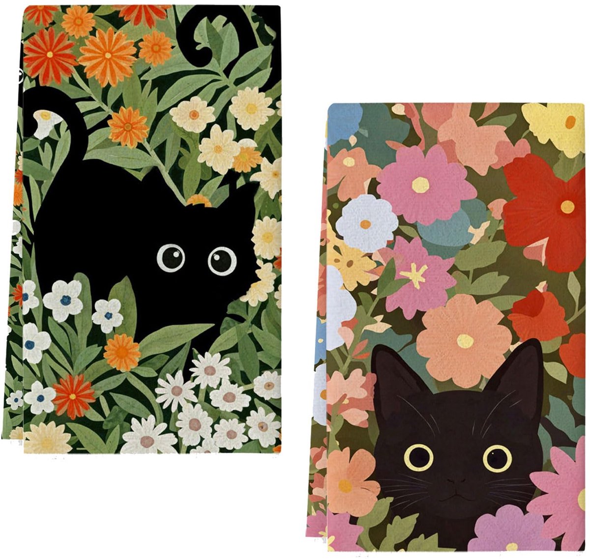 Keukendoeken van microvezel, keukendoeken met katten- en bloemenpatroon, zacht en absorberend, grappige decoratie voor de keuken, 46 x 66 cm