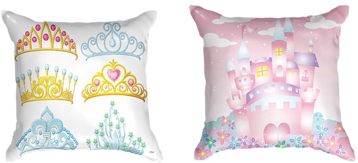 Kussenovertrek - Slot Kronen Diadeem - Set van 2 motieven – 45 cm x 45 cm - Decoratief kussen zonder vulling - Kussenovertrek accessoire voor bank/bed - Roze