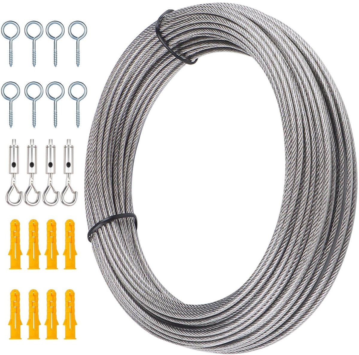 draadkabel trellis set - 20 m lengte verstelbare haak, PVC gecoat 7 mm touw voor klimplanten, gordijnen, douchegordijnen