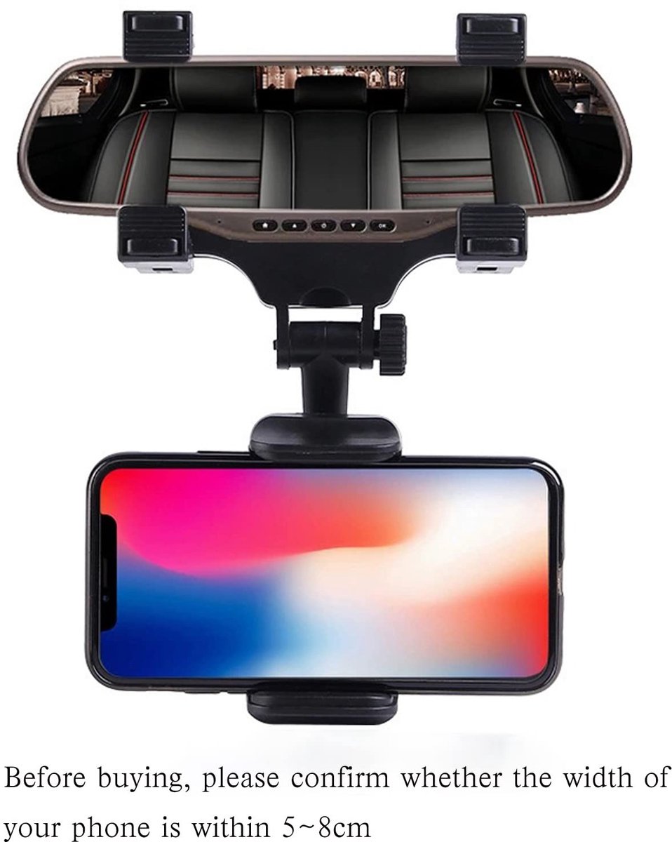 Telefoonhouder voor de auto, achteruitkijkspiegel, universele draaibare en intrekbare telefoonhouder voor mobiele telefoon, spiegel, 360 graden instelbaar, achteruitkijkspiegel,