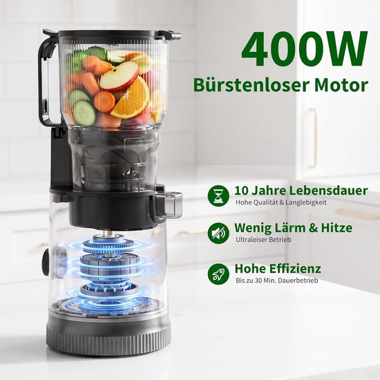 Slowjuicer - Sapcentrifuge - Gezond Sap Maken - Extra Grote Vulschacht - 1.8 Liter - Titanium Grijs — afbeelding 2