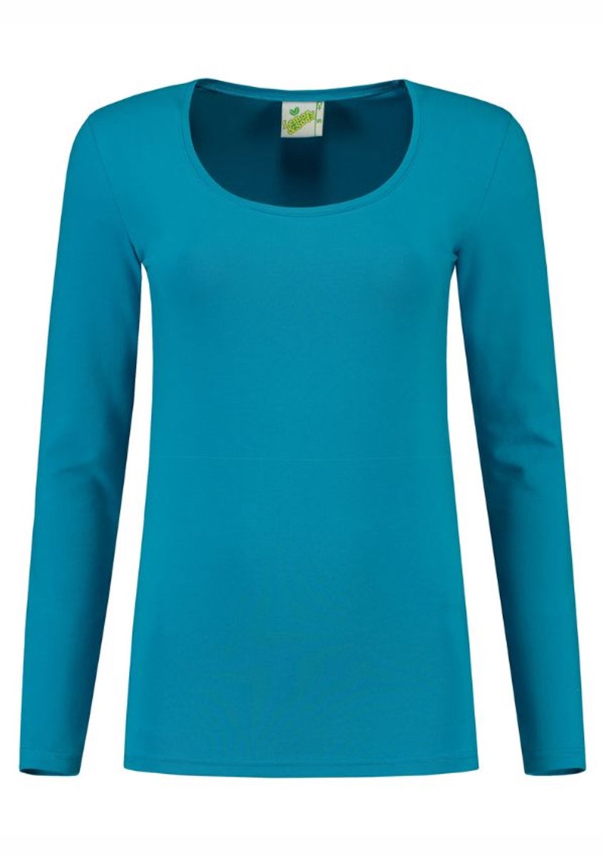 Lemon & Soda dames T-shirt met lange mouwen en een ronde hals in de kleur turquoise in de maat 2XL