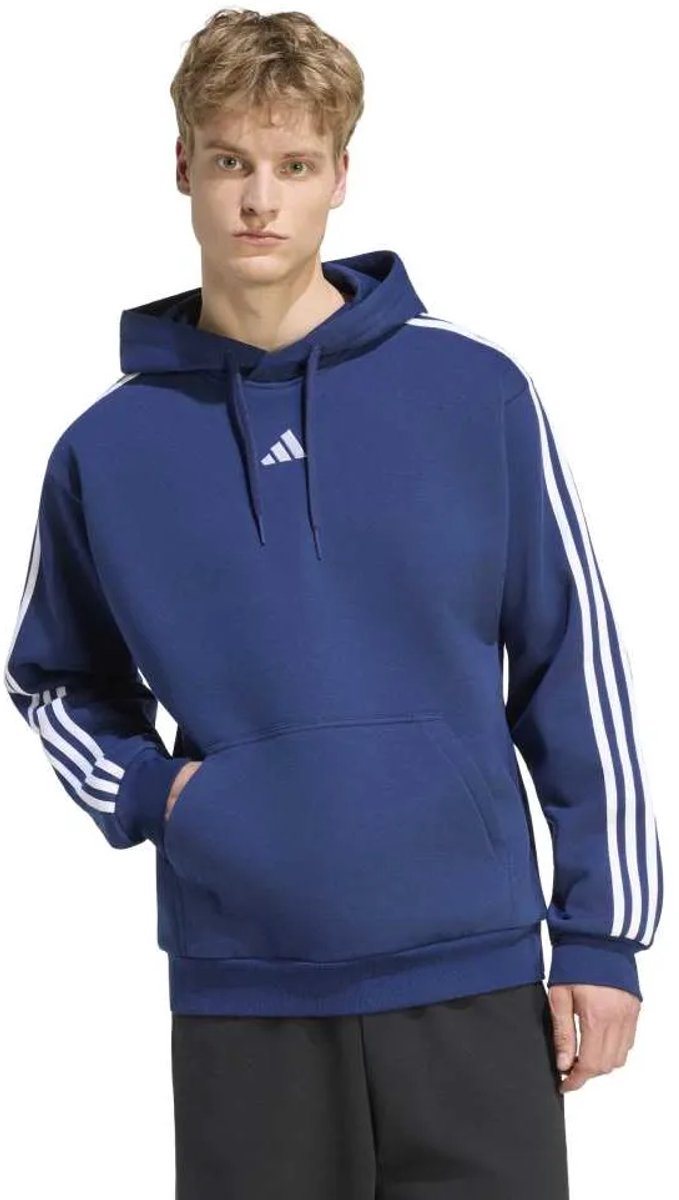 Adidas 3 Stripes Fleece Hoodie L Regular Man Marineblauw
