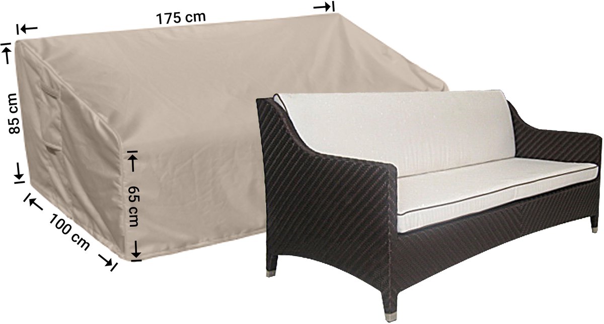 Raffles Covers Loungebank hoes - 175 x 100 H: 85 cm - RLB175shaped - Waterdicht - Ademend - UV-bestendig - Elastisch rijgkoord - Beschermhoes tuinmeubelen Taupe