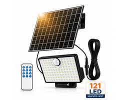 AXIMO Solar Buitenlamp met Bewegingssensor - 121 LED's - met Afstandsbediening - Los Zonnepaneel 5 Meter Kabel - Dag & Nacht Sensor