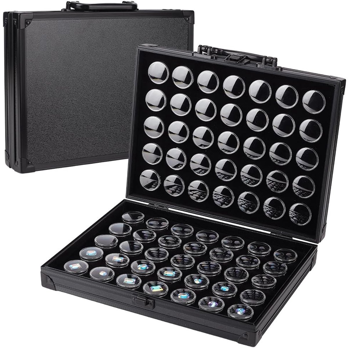 Dailygoods - BENECREAT Sieradenstandaard, opbergdoos voor edelstenen, 32 x 18 mm, met organizer van aluminium voor kleine sieraden en losse diamanten, 70 stuks, zwart