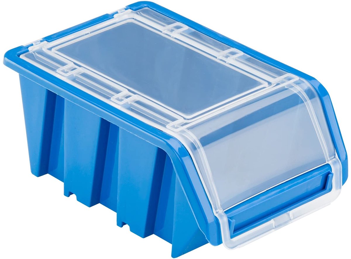 Stapelbox met deksel, werkplaats, stapelkist, sorteerbox, 100 x 155 x 70 cm, blauw, stapelkisten, kunststof opbergdozen, stapelbaar