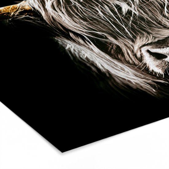 Cadre photo avec affiche Zwart Wit- Scottish Highlander - Or - Cornes - Zwart Blanc - Vache - Animaux - 30x20 cm - Cadre pour affiche