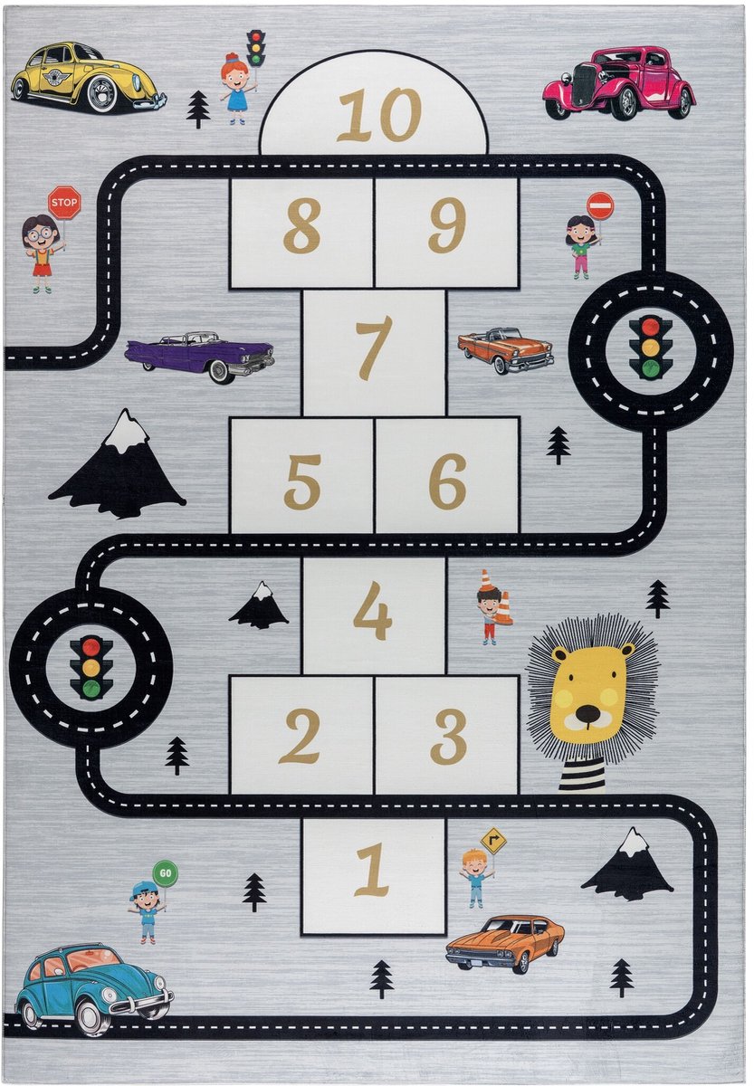 Muratap Kindervloerkleed Speelmat Hinkelen Verkeer Grijs Wasbaar Antislip- 120x170 CM