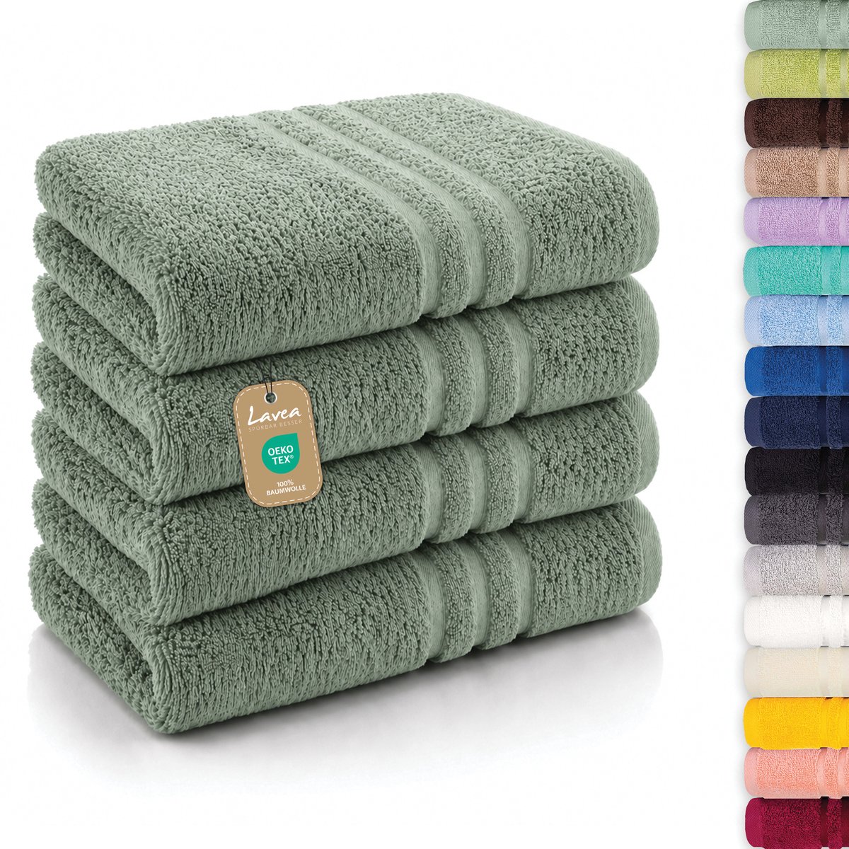 Lavea® Set van 4 Handdoeken 50x100 cm – 100% Katoenen Handdoeken – Zacht en Sterk Absorberend – Ideaal als Badhanddoeken voor Badkamer, Thuis, Hotel en Spa – Eucalyptus