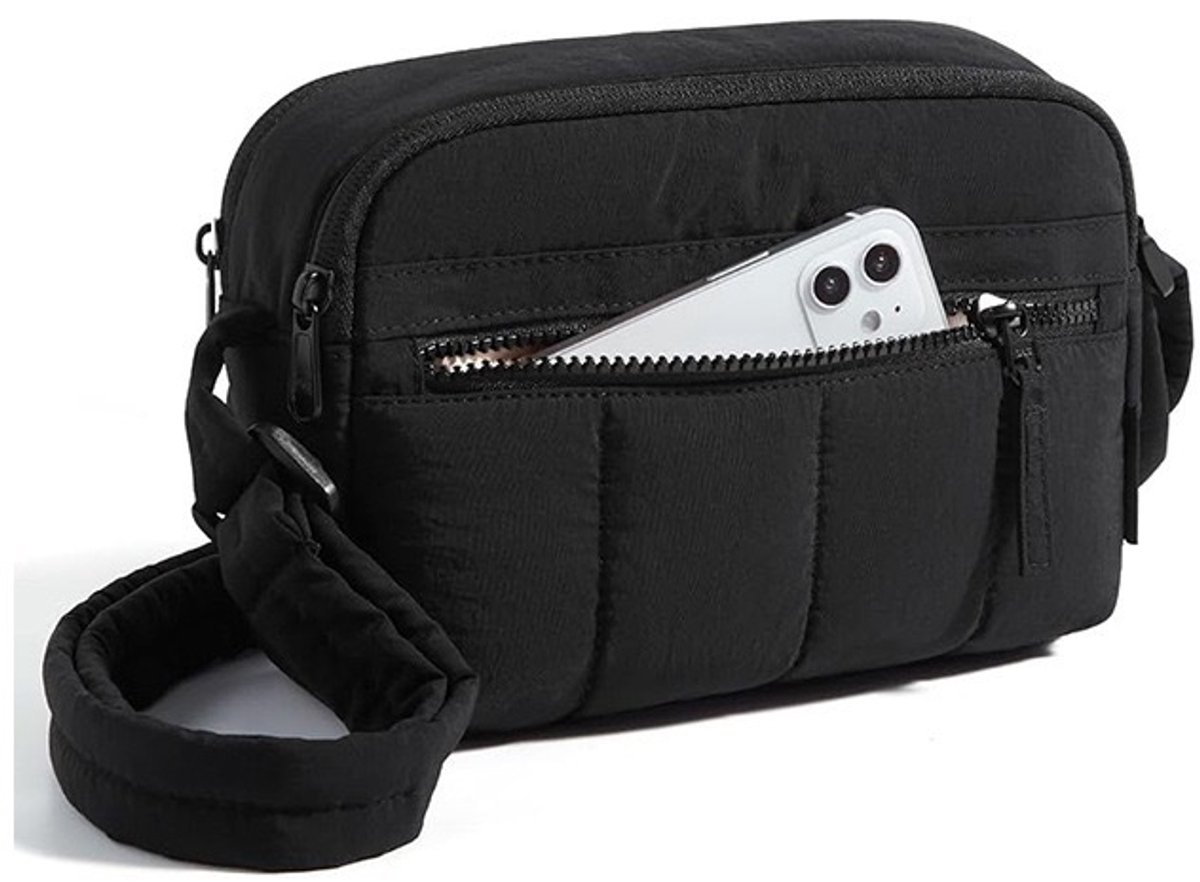 Heuptasje dames - Crossbody Tas Dames - Puffy Schoudertas - Gewatteerde Handtas met Verstelbare Schouderriem - Lichtgewicht Crossbody Tas met Meerdere Vakken - Zwart
