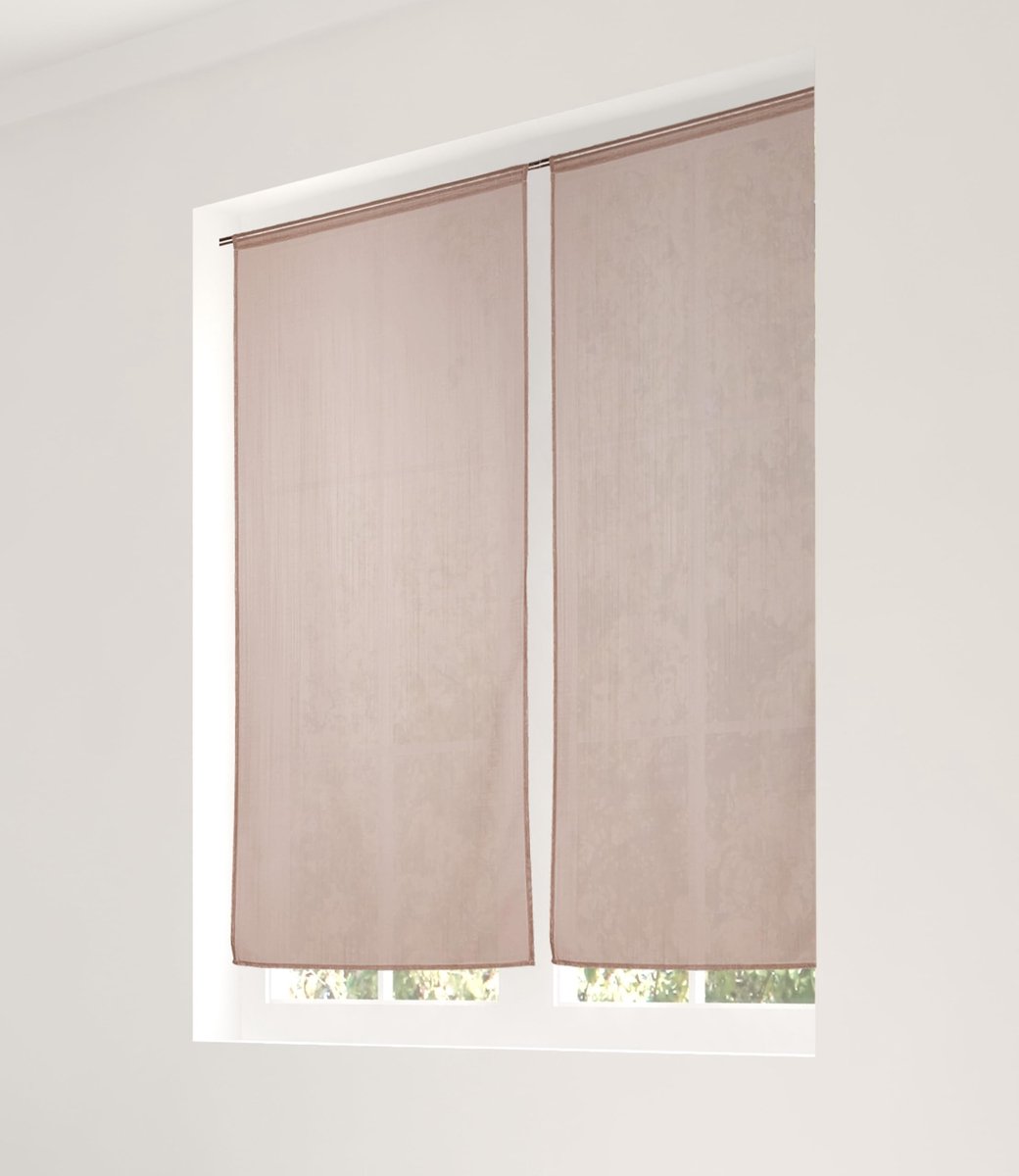 Gordijn, paar beglazingen, stangdoorvoer, lichttaupe, 60 x 140 cm, 100% polyester, Oeko TEX gecertificeerd, geweven en geverfd in Frankrijk, collectie Etamine Frosted